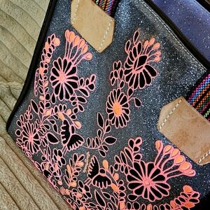 Consuela Black, Coral, and Pink Floral Tote